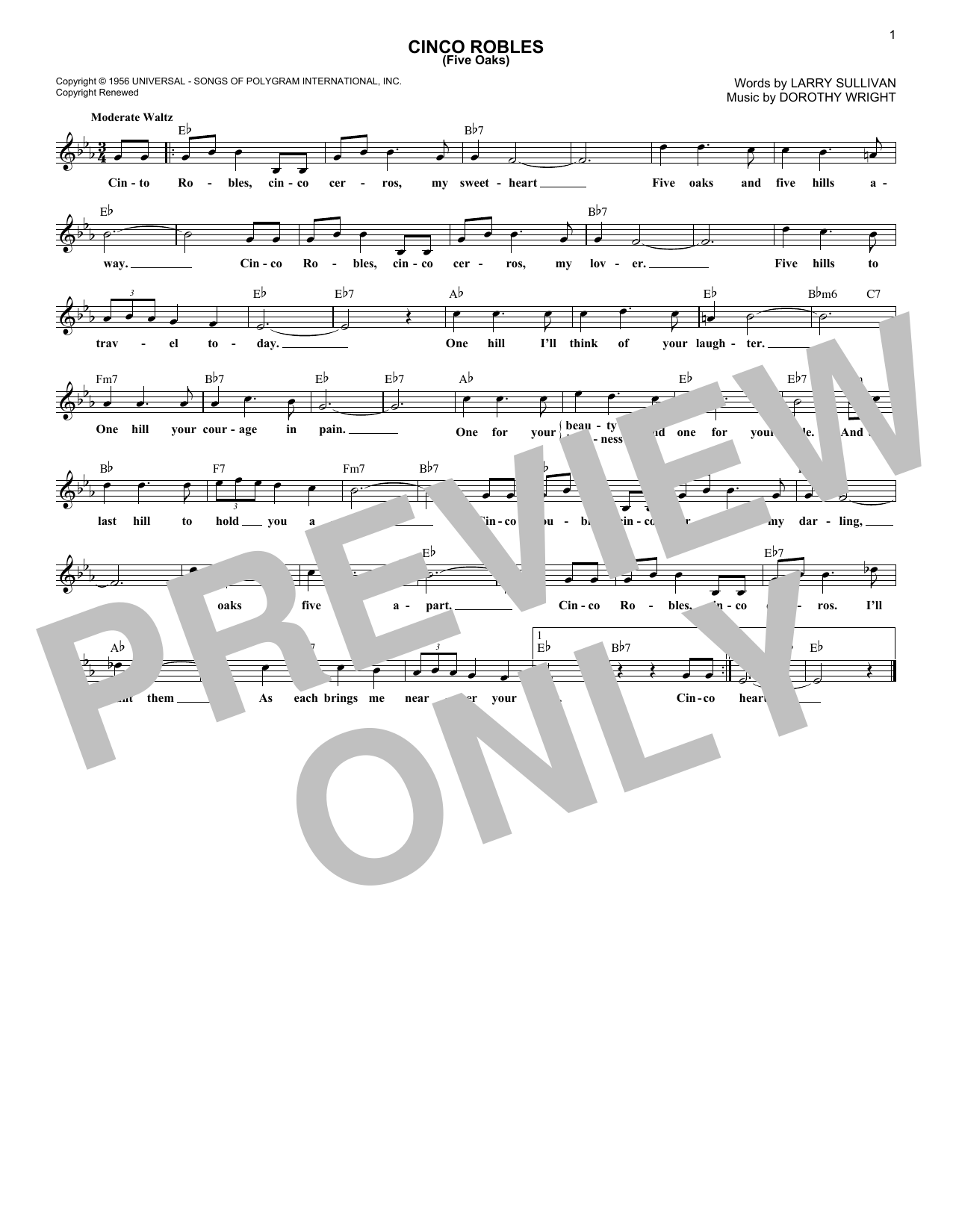 Download Les Paul & Mary Ford Cinco Robles (Five Oaks) Sheet Music