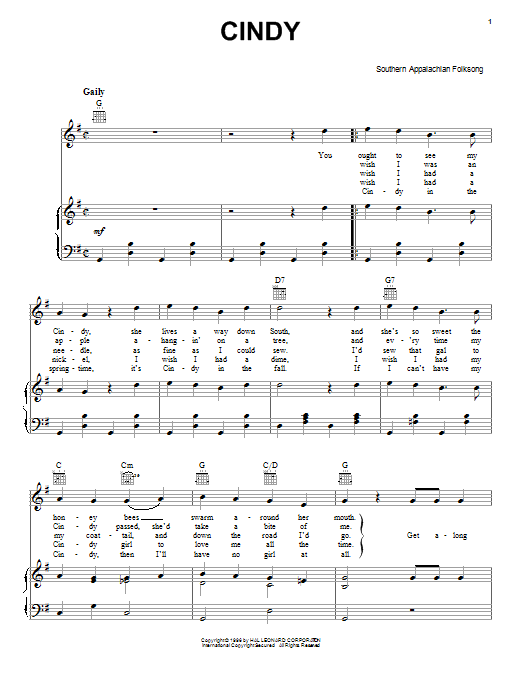 Download Traditional American Folksong Cindy, Get On Board! Sheet Music