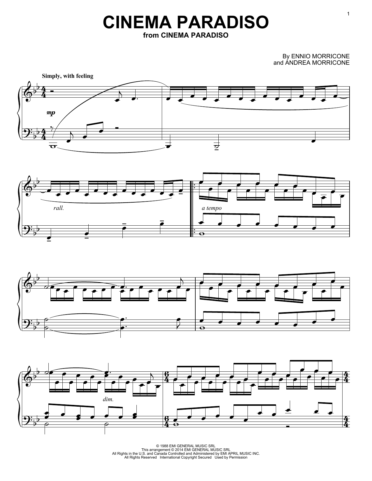 Ennio Morricone Cinema Paradiso sheet music notes printable PDF score