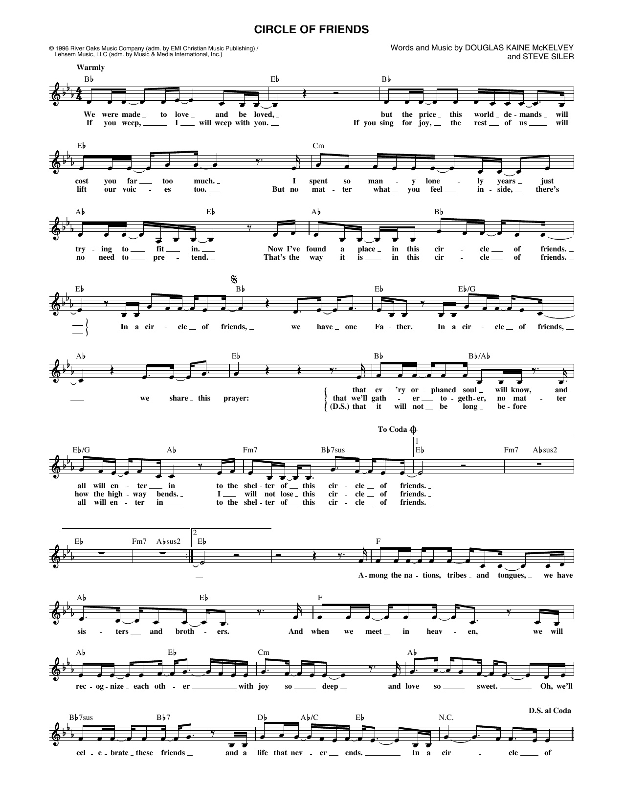 Download Point Of Grace Circle Of Friends Sheet Music