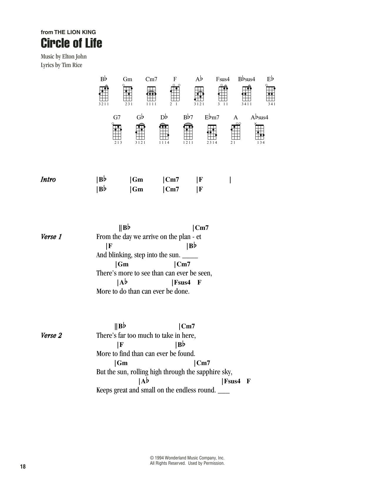 Elton John Circle Of Life (from The Lion King) sheet music notes printable PDF score