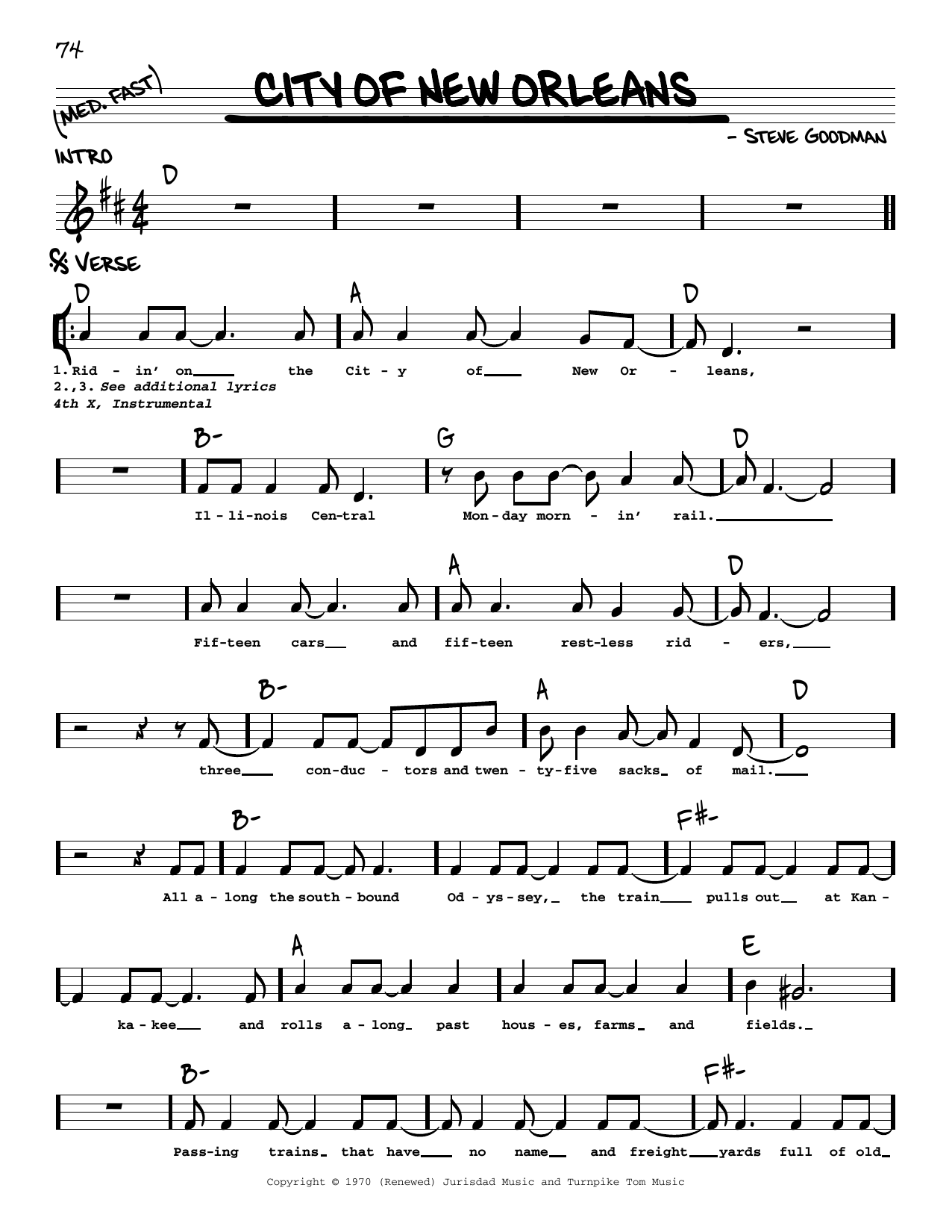Download Arlo Guthrie City Of New Orleans Sheet Music