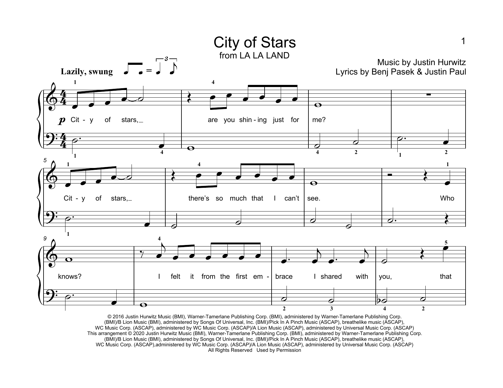 Download Justin Hurwitz City Of Stars (from La La Land) (arr. C Sheet Music