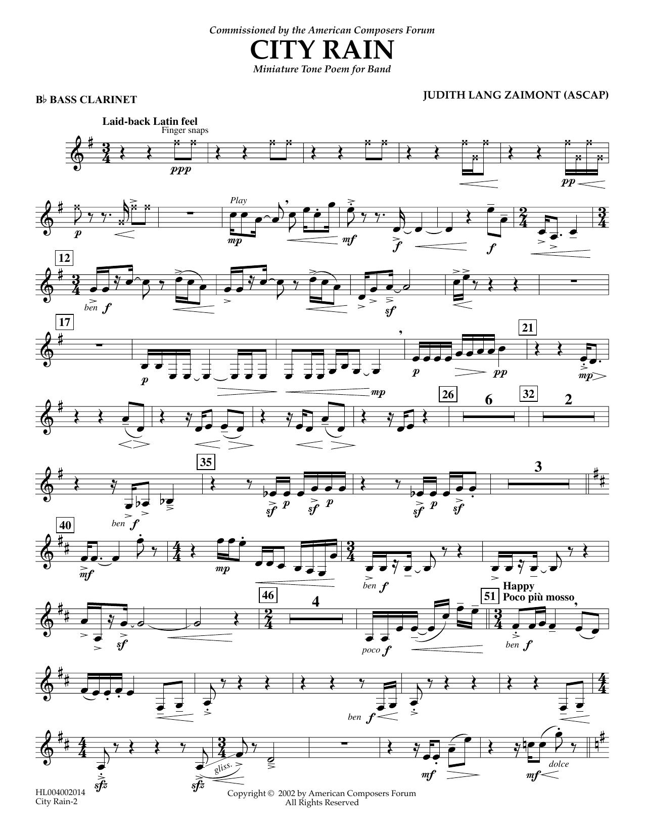 Download Judith Zaimont City Rain - Bb Bass Clarinet Sheet Music