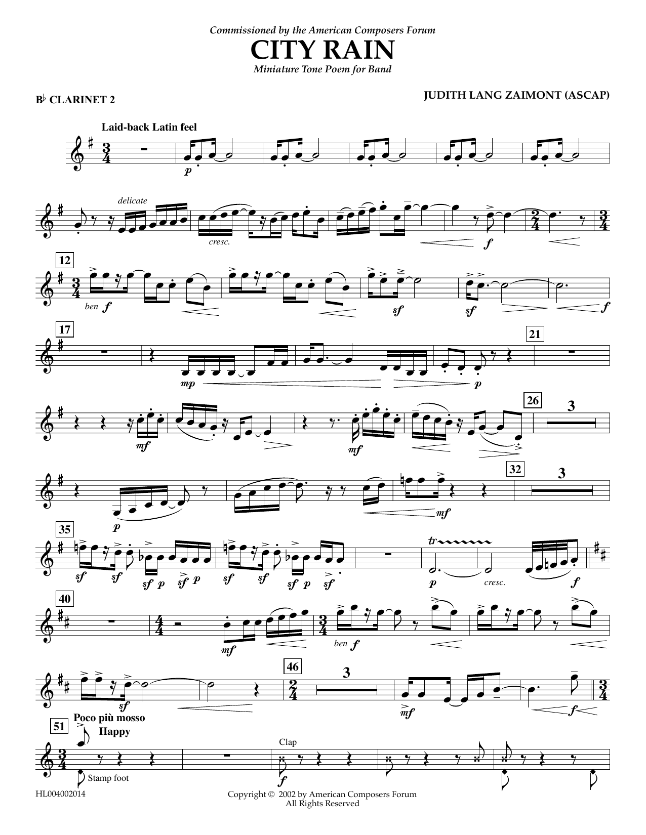 Download Judith Zaimont City Rain - Bb Clarinet 2 Sheet Music