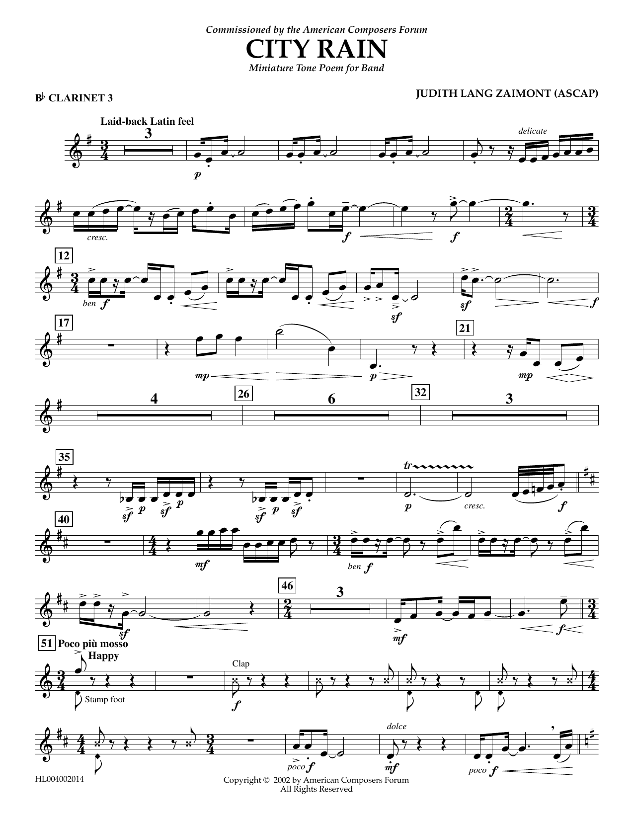 Download Judith Zaimont City Rain - Bb Clarinet 3 Sheet Music