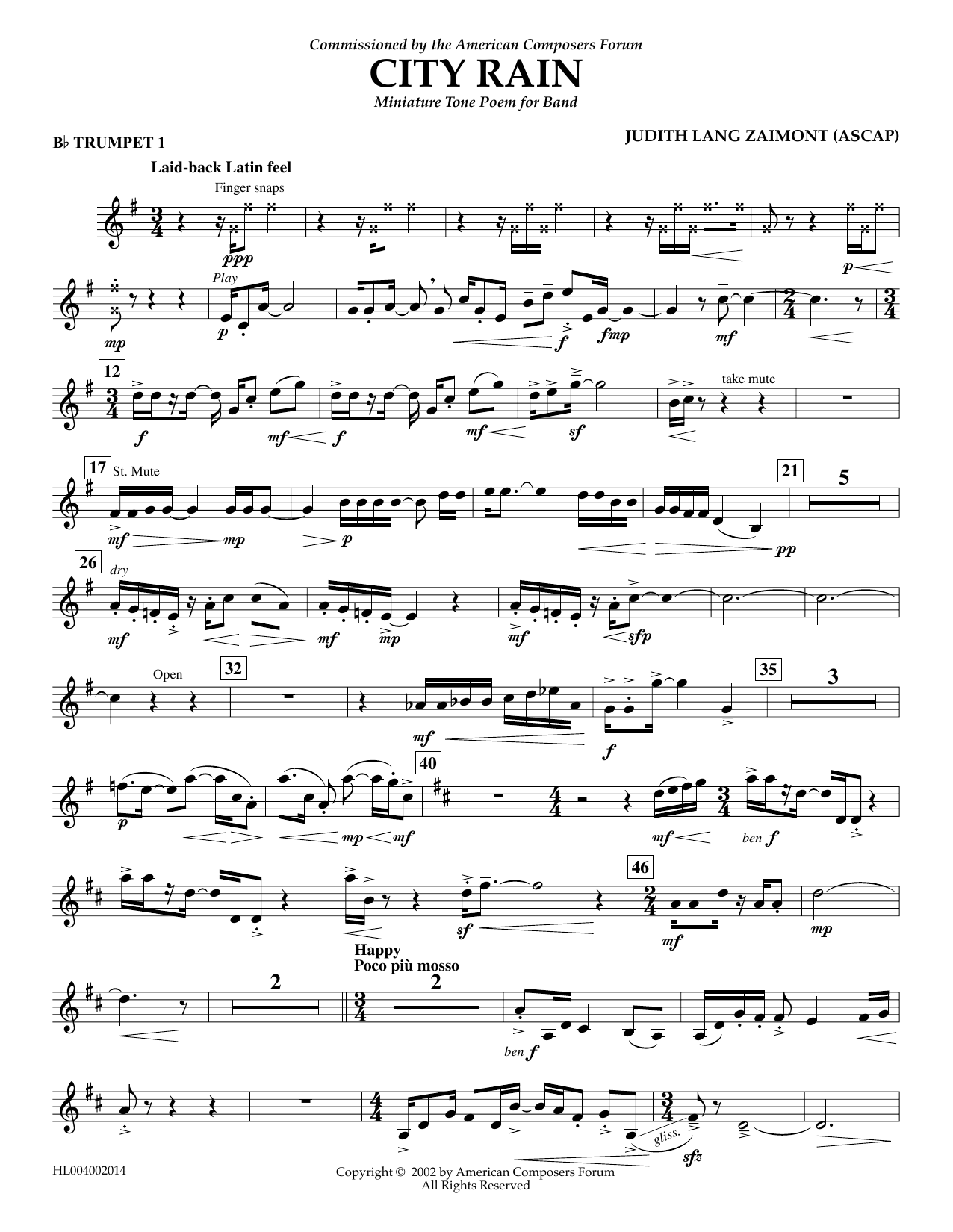 Download Judith Zaimont City Rain - Bb Trumpet 1 Sheet Music