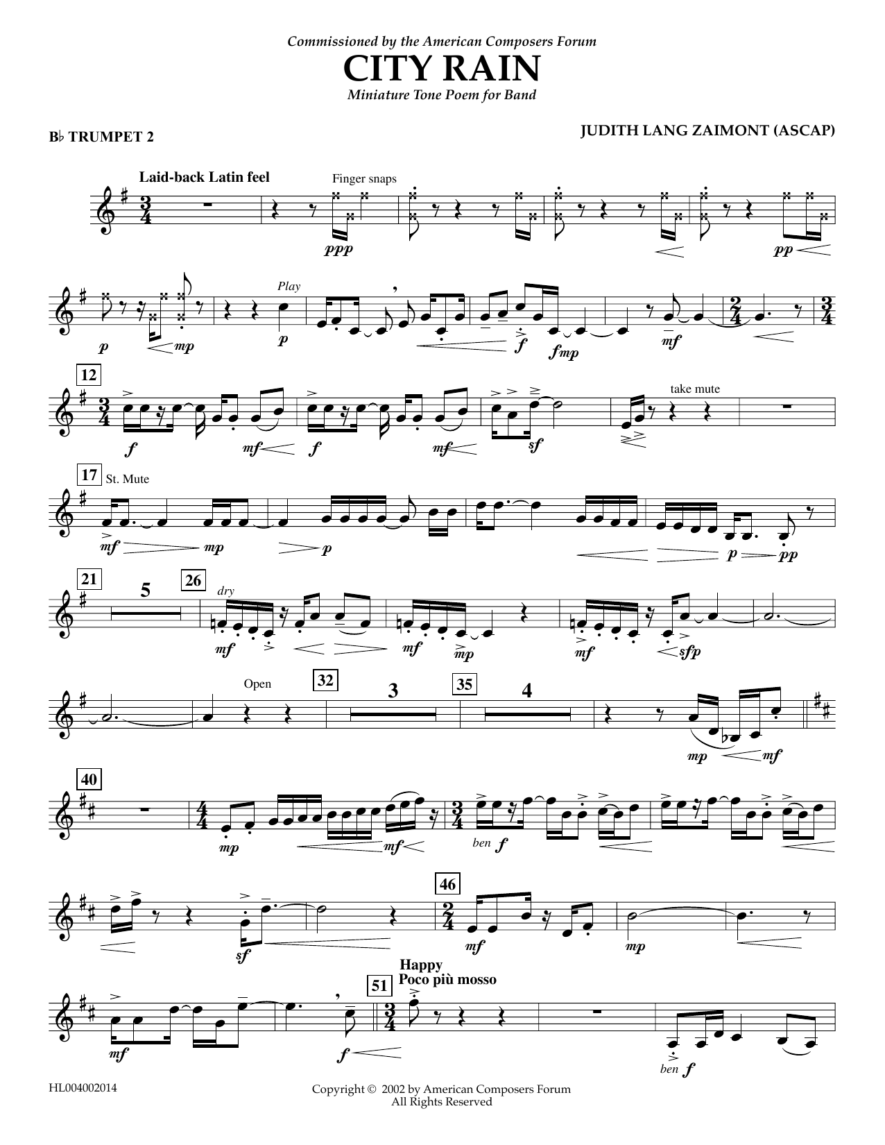 Download Judith Zaimont City Rain - Bb Trumpet 2 Sheet Music