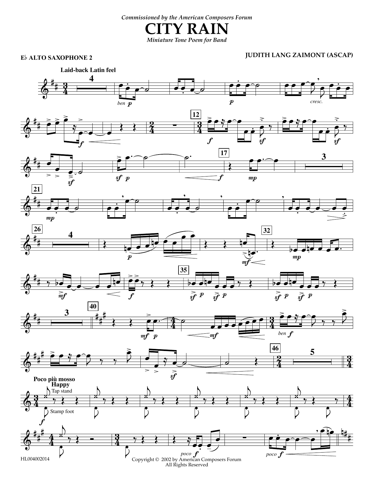 Download Judith Zaimont City Rain - Eb Alto Saxophone 2 Sheet Music