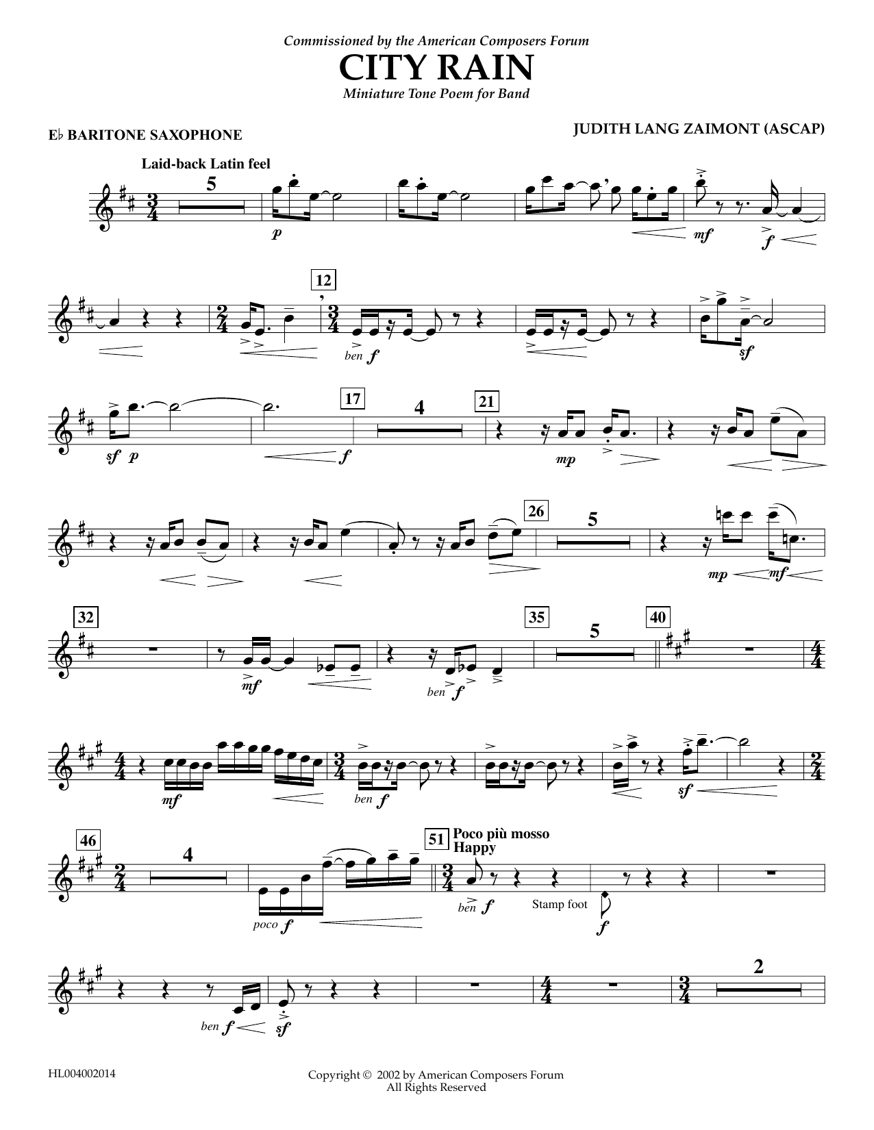 Download Judith Zaimont City Rain - Eb Baritone Saxophone Sheet Music