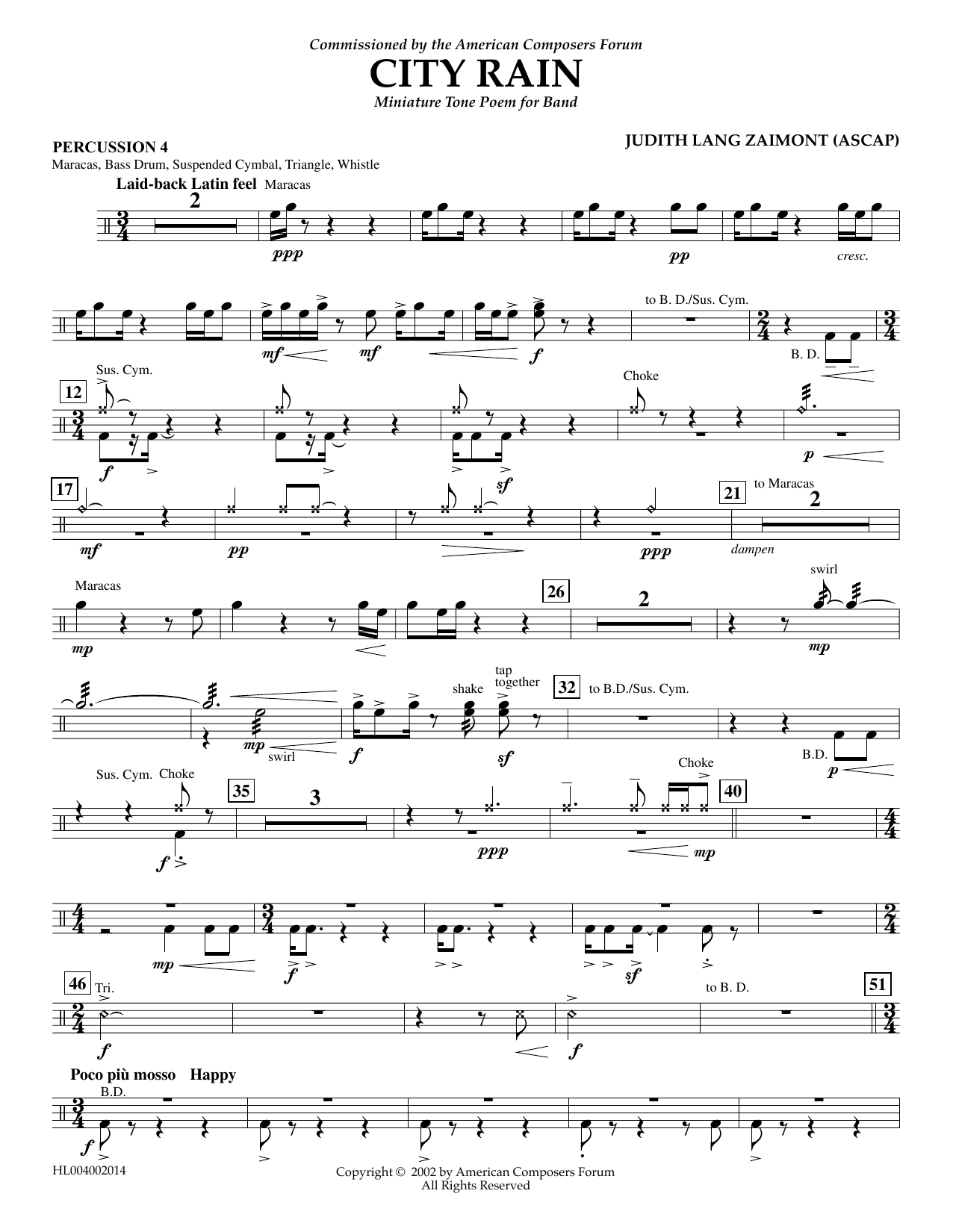 Download Judith Zaimont City Rain - Percussion 4 Sheet Music