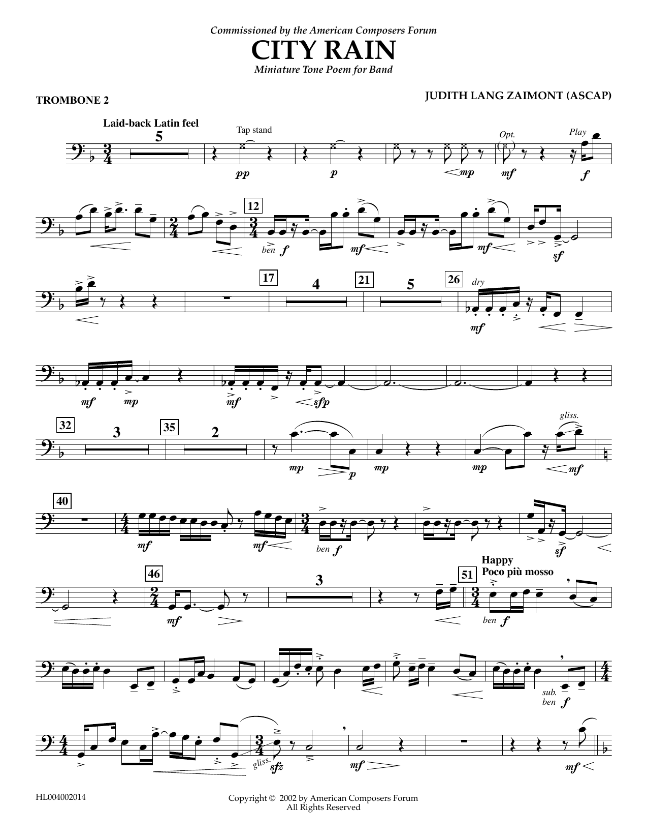 Download Judith Zaimont City Rain - Trombone 2 Sheet Music