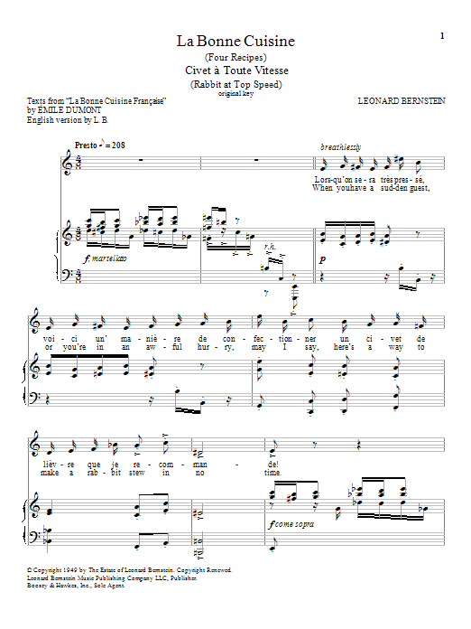 Download Leonard Bernstein Civet A Toute Vitesse (Rabbit At Top Sp Sheet Music