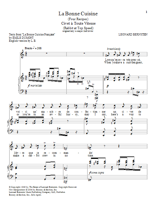 Download Leonard Bernstein Civet A Toute Vitesse (Rabbit At Top Sp Sheet Music