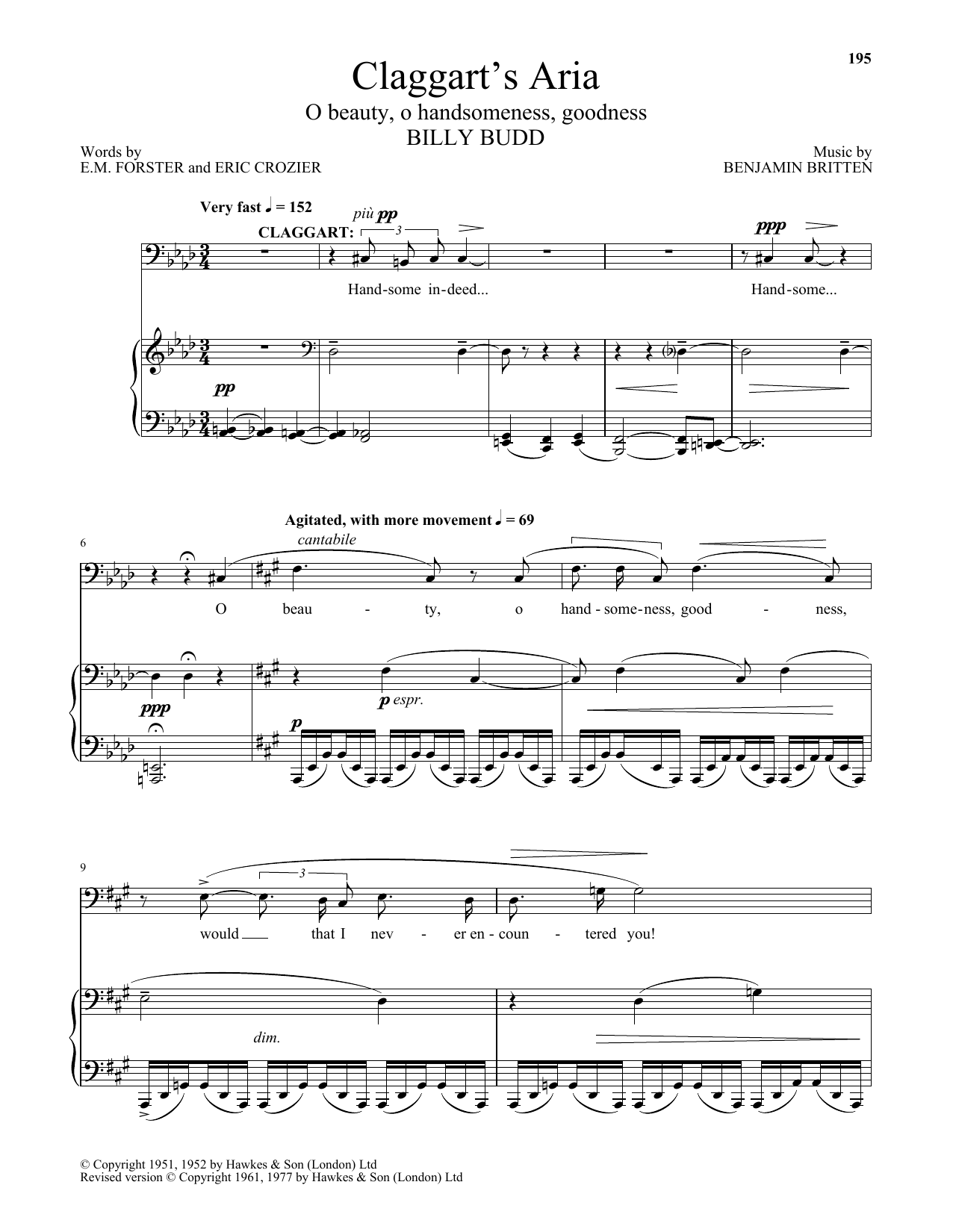 Download Benjamin Britten Claggart's Aria (O Beauty, O Handsomene Sheet Music