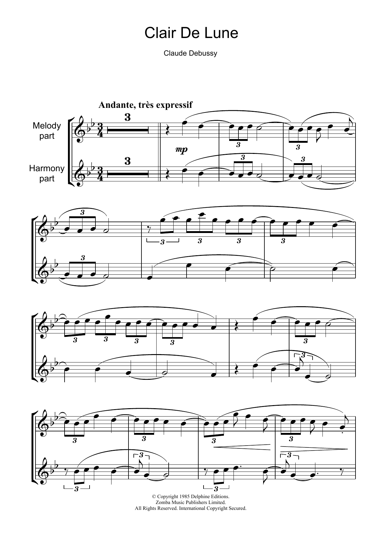 Download Claude Debussy Clair De Lune Sheet Music