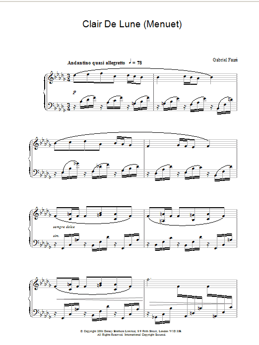 Download Gabriel Fauré Clair De Lune (Menuet) Sheet Music