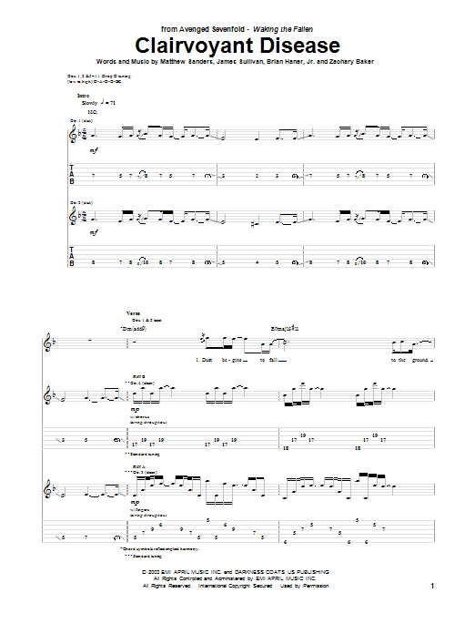 Download Avenged Sevenfold Clairvoyant Disease Sheet Music