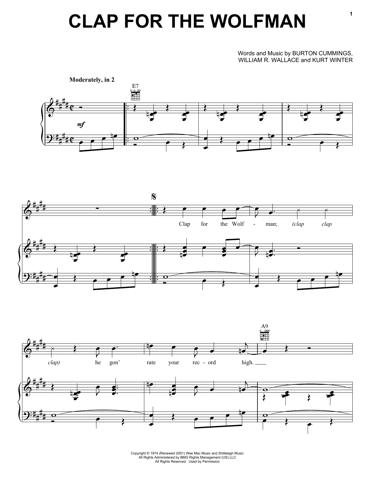 Download The Guess Who Clap For The Wolfman Sheet Music