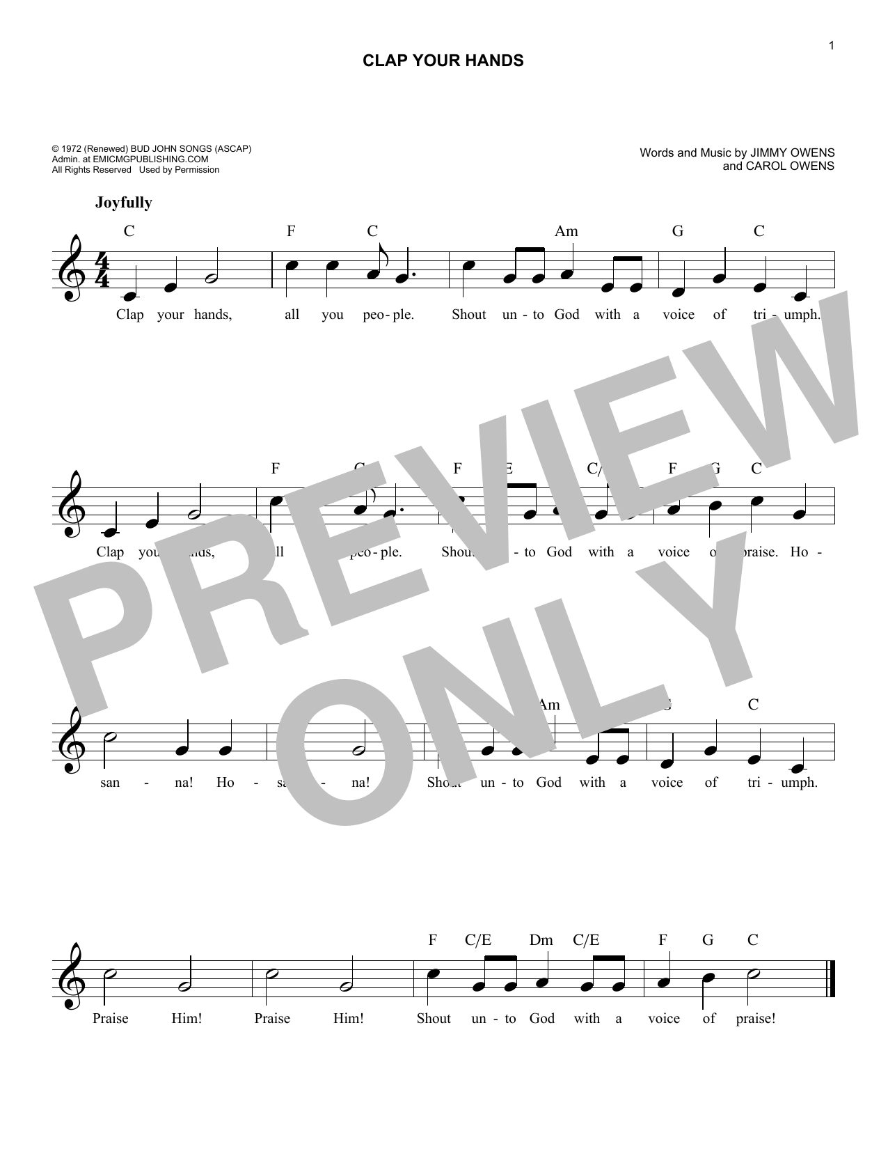 Download Carol Owens Clap Your Hands Sheet Music