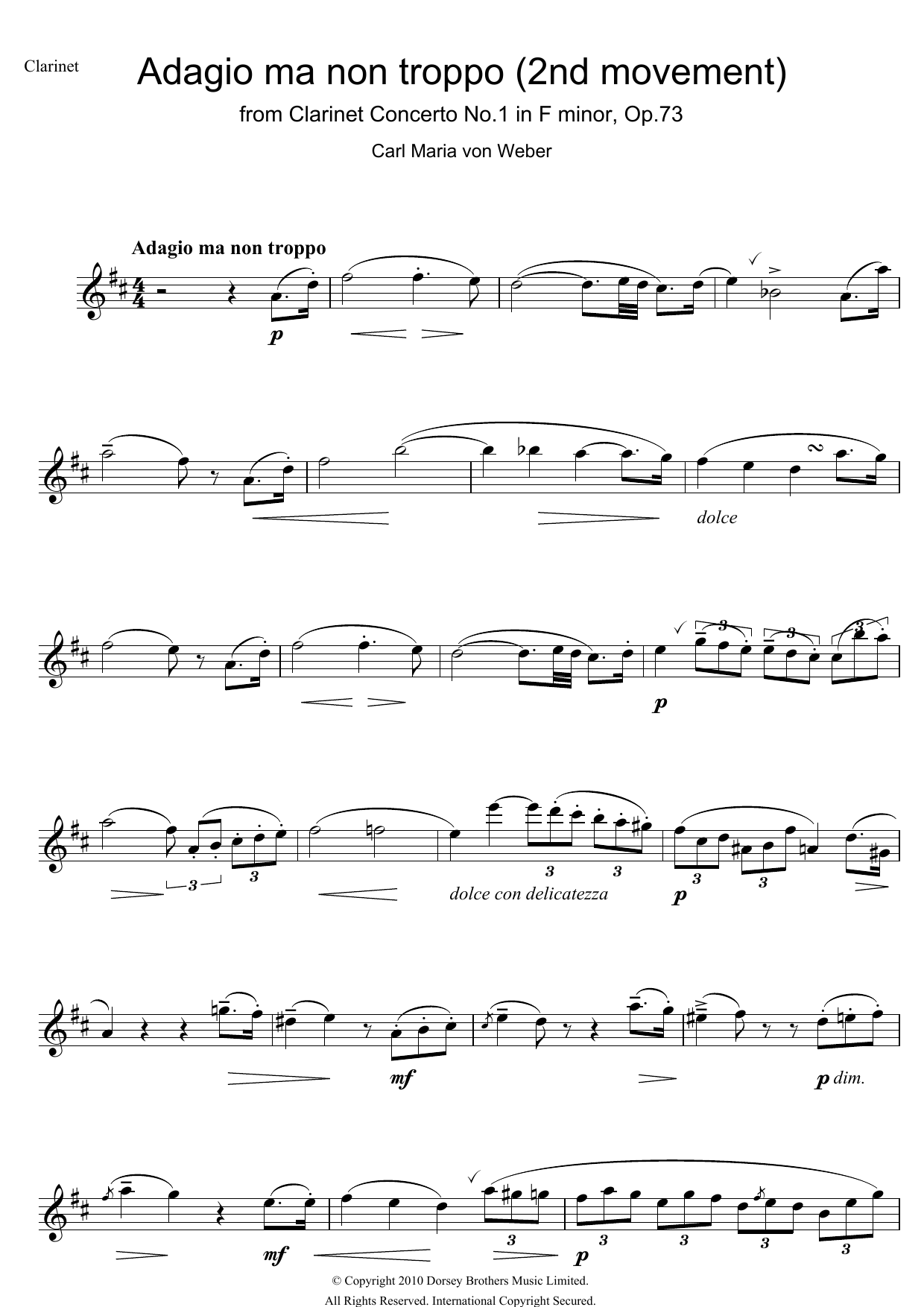 Download Carl Maria von Weber Clarinet Concerto No.1 In F Minor, Op.7 Sheet Music