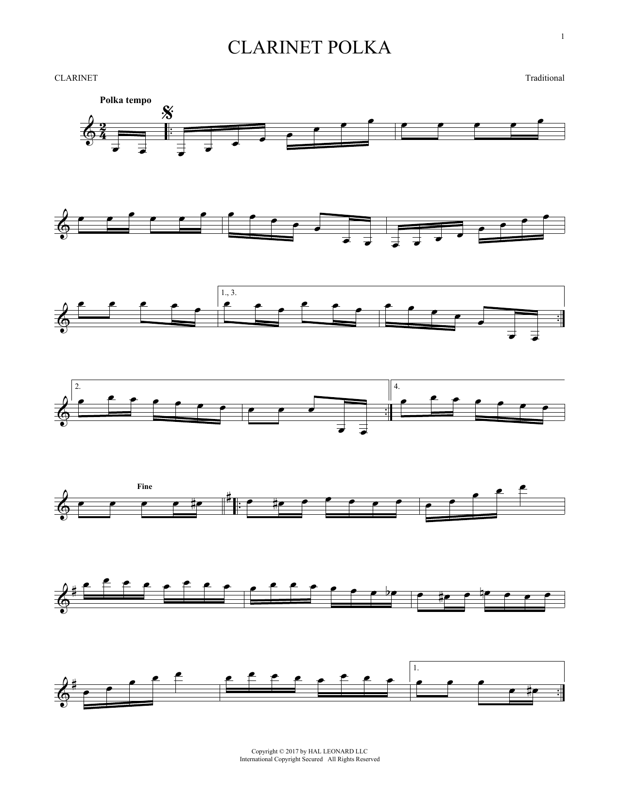 Download Traditional Clarinet Polka Sheet Music