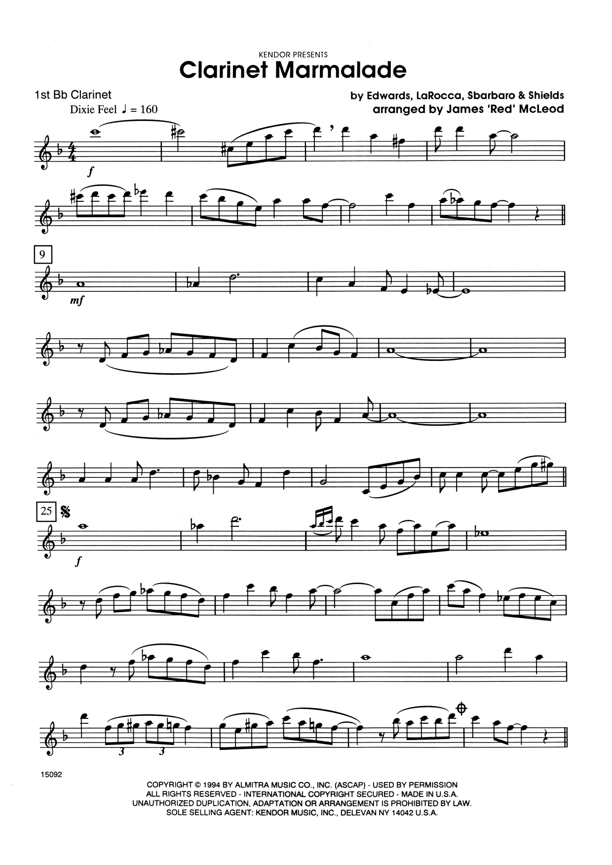 Download James 'Red' McLoud Clarinet Marmalade - 1st Bb Clarinet Sheet Music