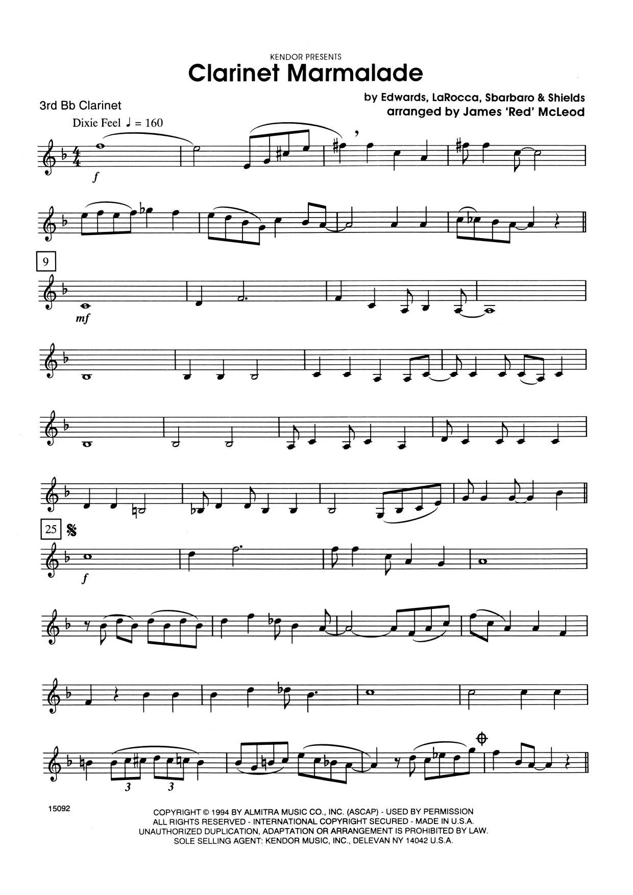 Download James 'Red' McLoud Clarinet Marmalade - 3rd Bb Clarinet Sheet Music