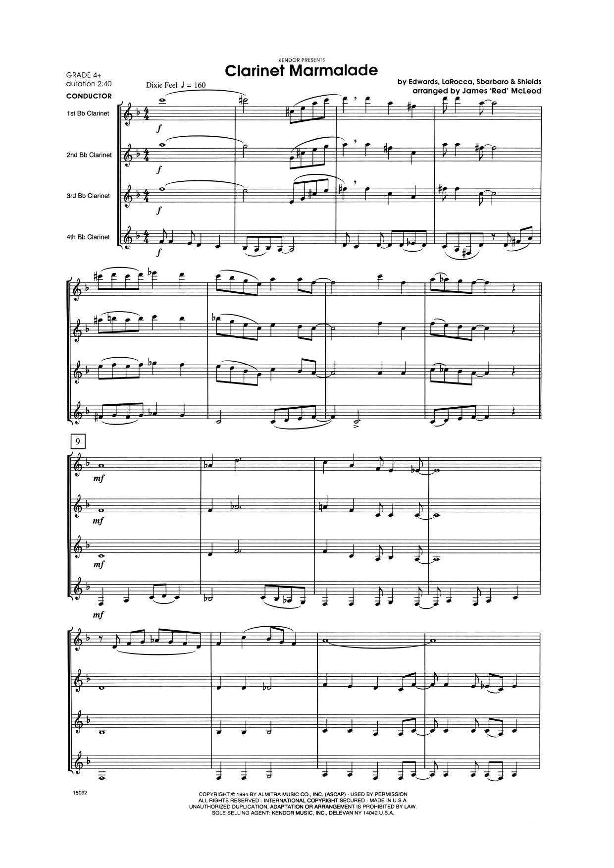 Download James 'Red' McLoud Clarinet Marmalade - Full Score Sheet Music