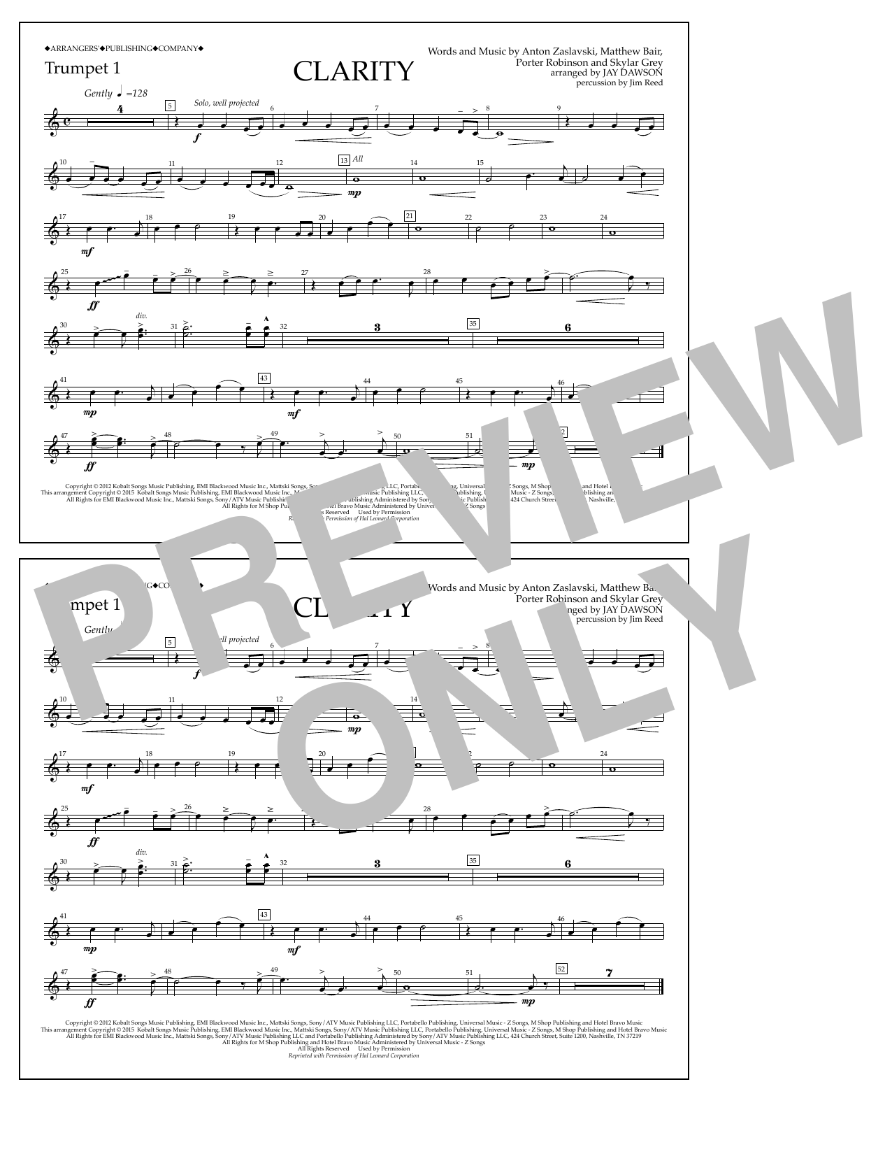 Download Jay Dawson Clarity - Trumpet 1 Sheet Music