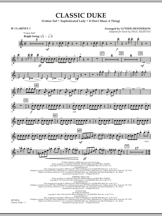 Download Paul Murtha Classic Duke - Bb Clarinet 1 Sheet Music
