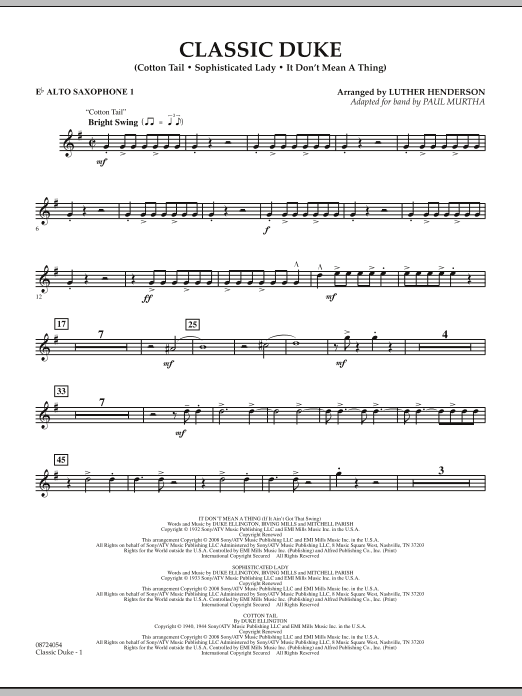 Download Paul Murtha Classic Duke - Eb Alto Saxophone 1 Sheet Music