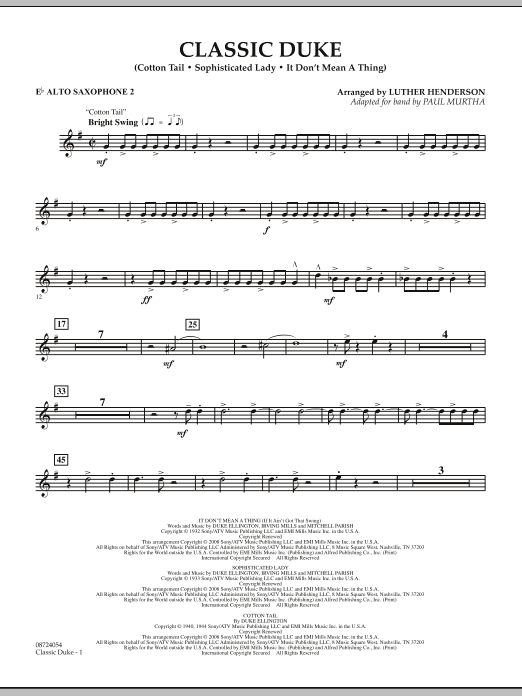 Download Paul Murtha Classic Duke - Eb Alto Saxophone 2 Sheet Music