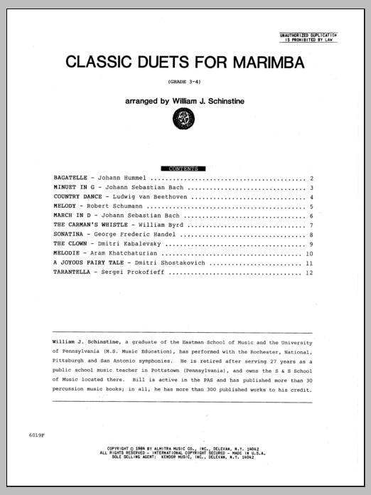 Download Schinstine Classic Duets For Marimba Sheet Music