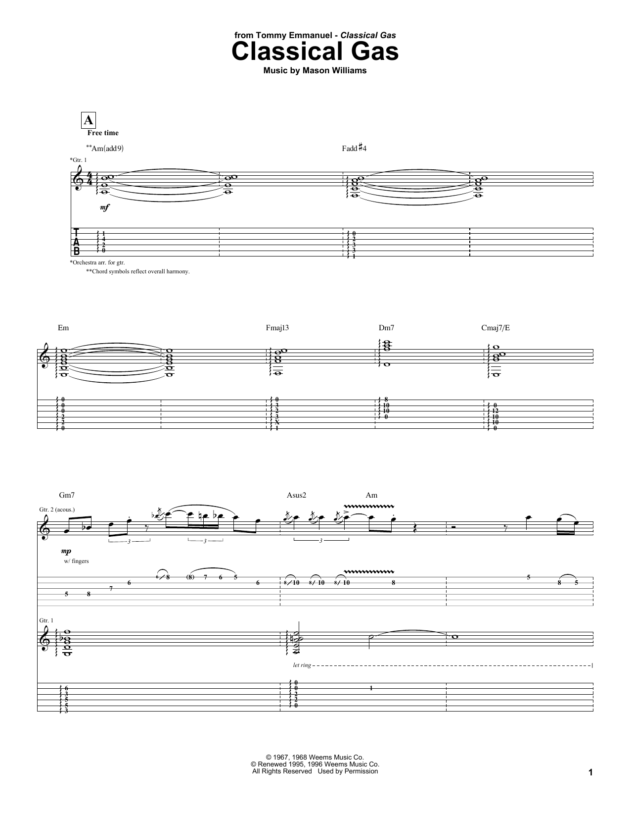 Download Tommy Emmanuel Classical Gas Sheet Music