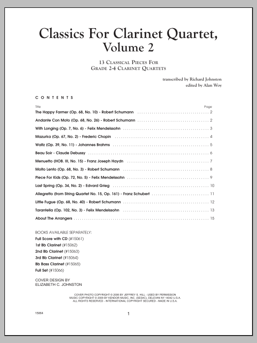 Download JOHNSTON Classics For Clarinet Quartet, Volume 2 Sheet Music