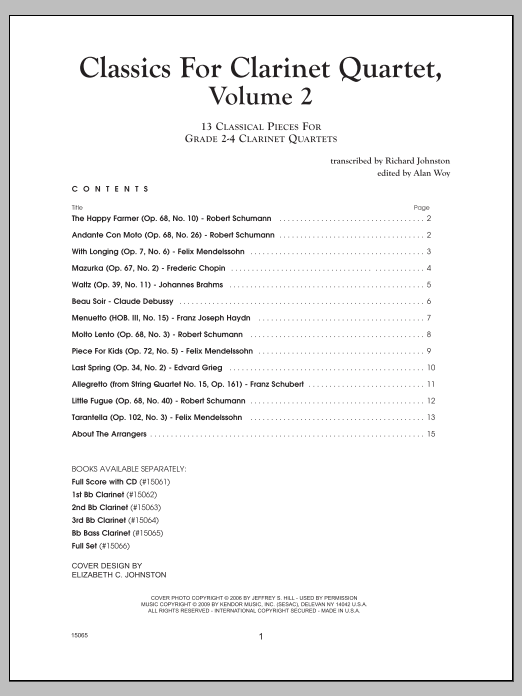 Download JOHNSTON Classics For Clarinet Quartet, Volume 2 Sheet Music