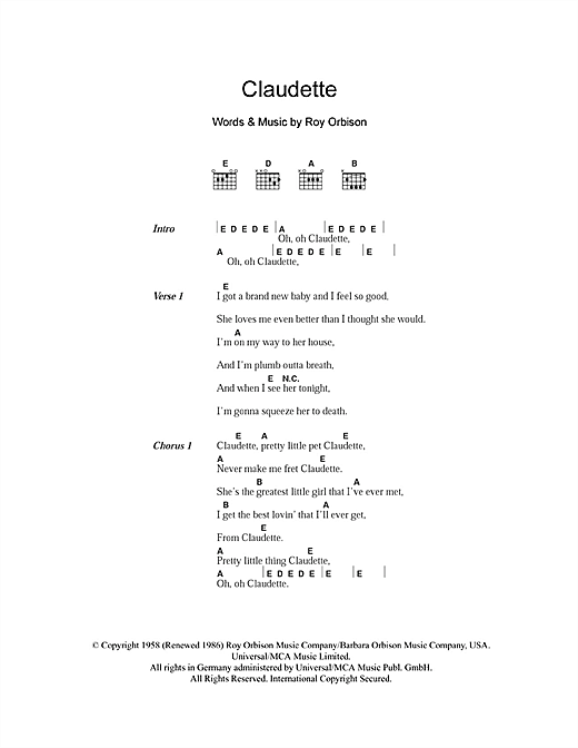 Download The Everly Brothers Claudette Sheet Music