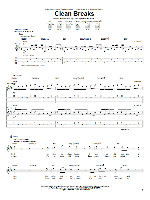 Download Dashboard Confessional Clean Breaks Sheet Music