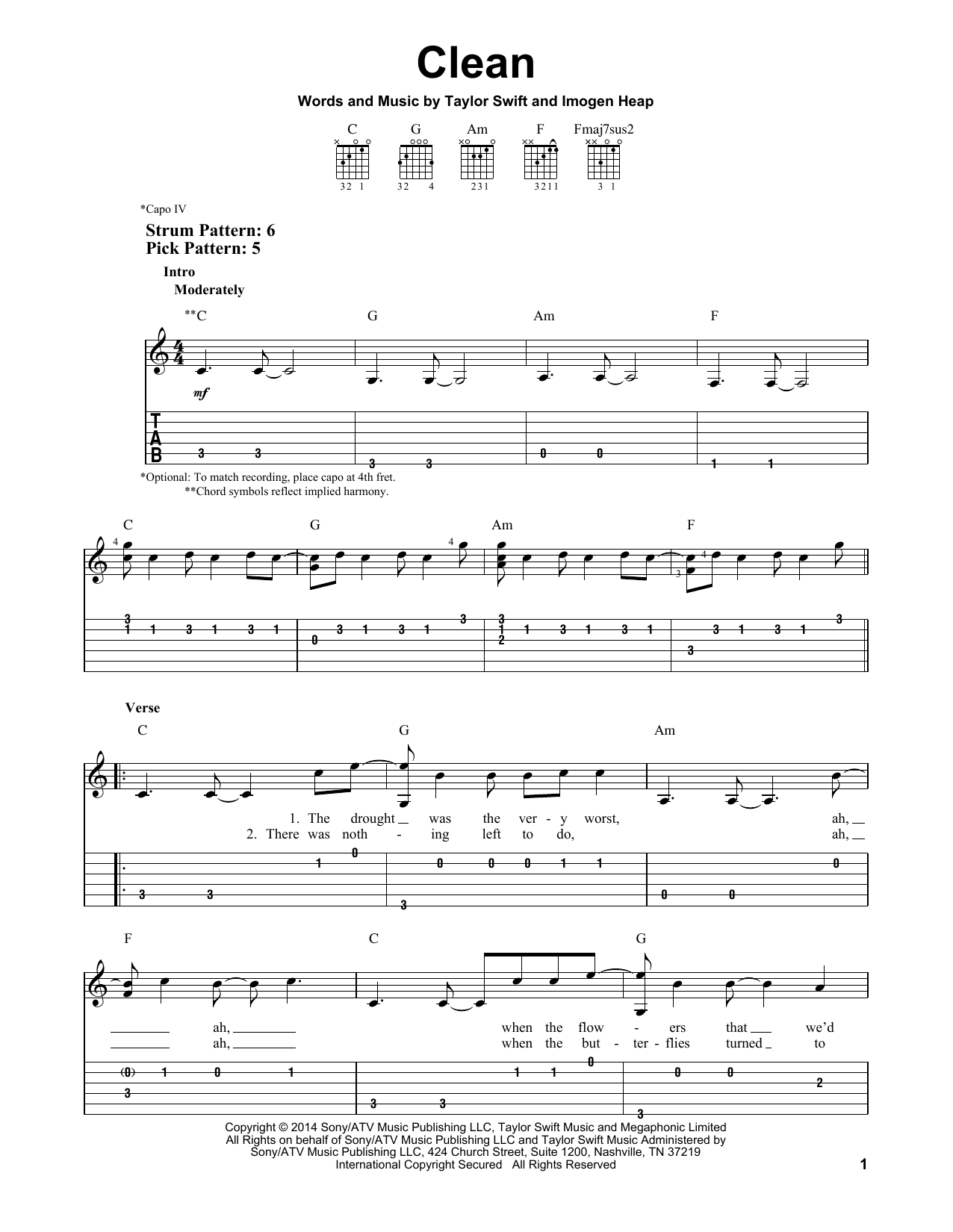 Download Taylor Swift Clean Sheet Music