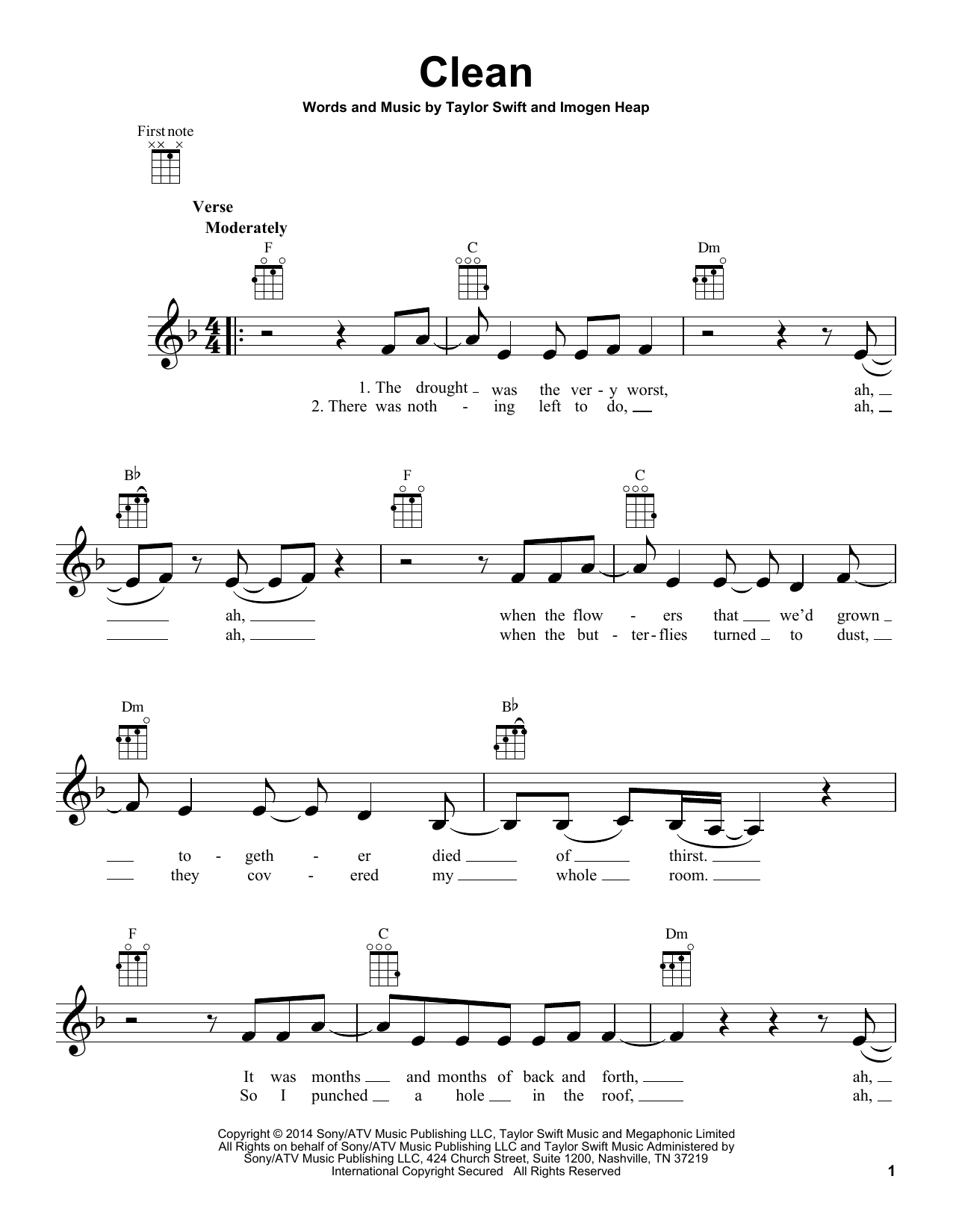 Download Taylor Swift Clean Sheet Music