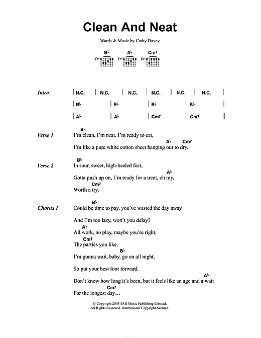 Download Cathy Davey Clean And Neat Sheet Music