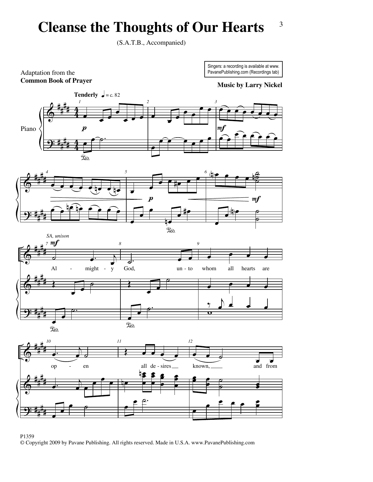 Download Larry Nickel Cleanse The Thoughts Of Our Hearts Sheet Music
