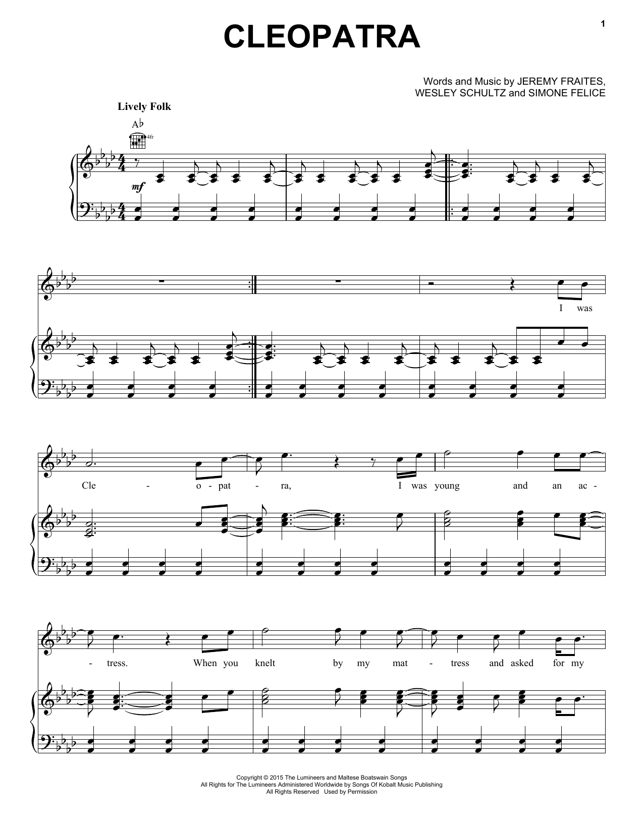 Download The Lumineers Cleopatra Sheet Music