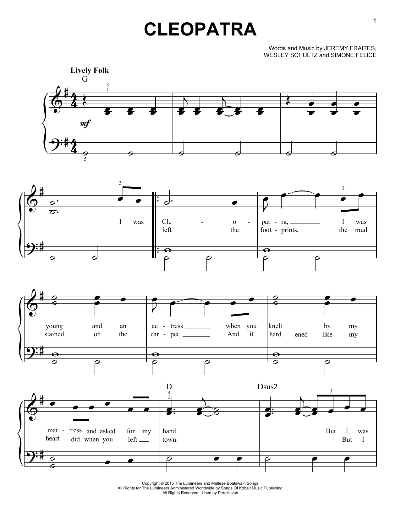 Download The Lumineers Cleopatra Sheet Music