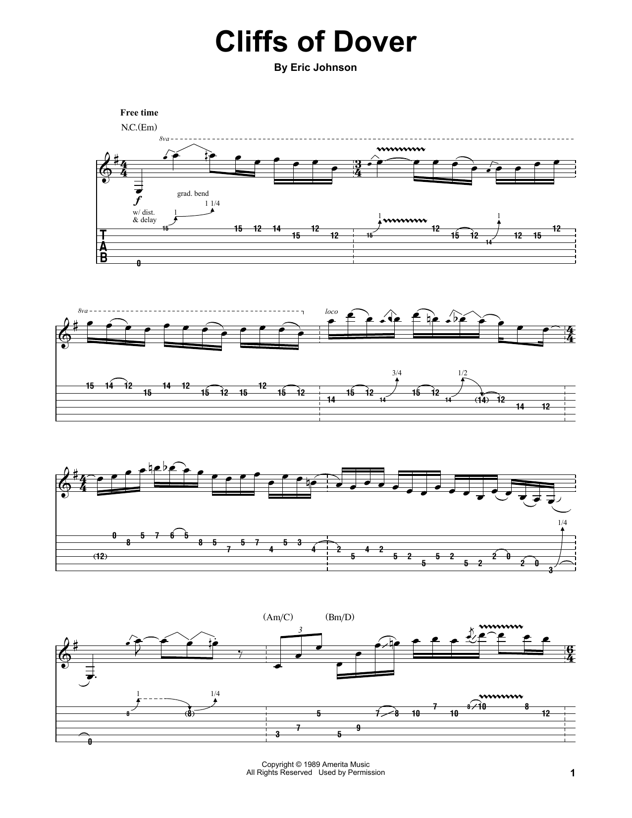 Download Eric Johnson Cliffs Of Dover Sheet Music