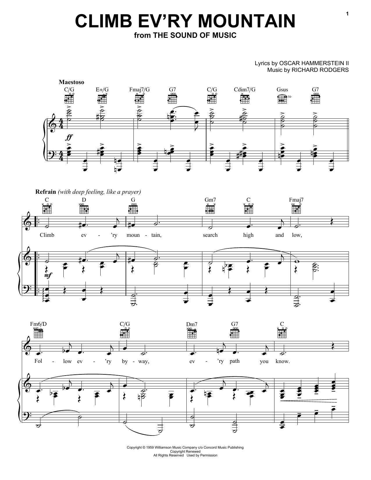 Rodgers & Hammerstein Climb Ev'ry Mountain sheet music notes printable PDF score