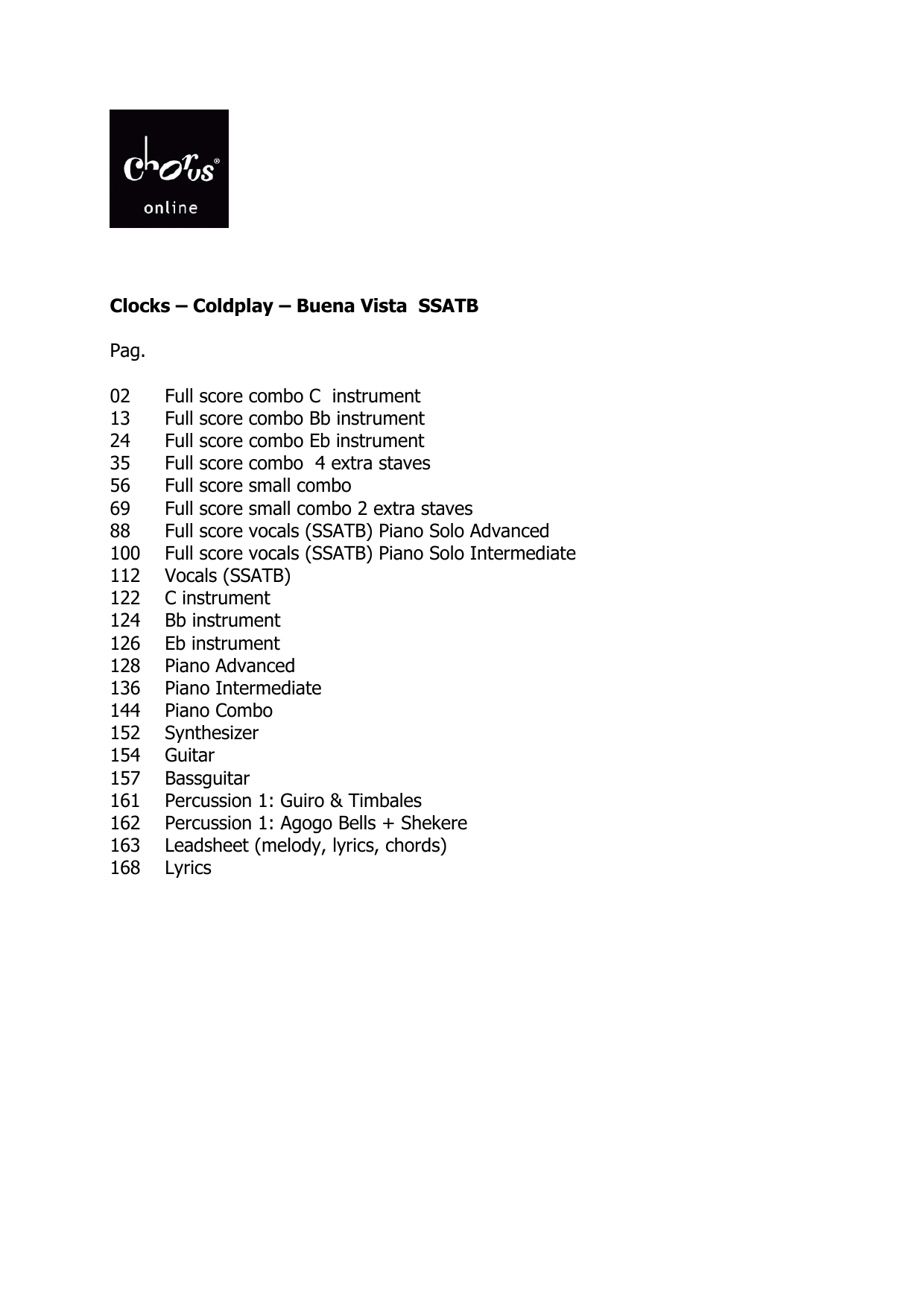 Coldplay Clocks (feat. Buena Vista Social Club) (arr. Robert Couture) sheet music notes printable PDF score