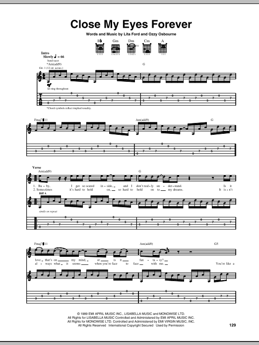 Download Ozzy Osbourne with Lita Ford Close My Eyes Forever Sheet Music