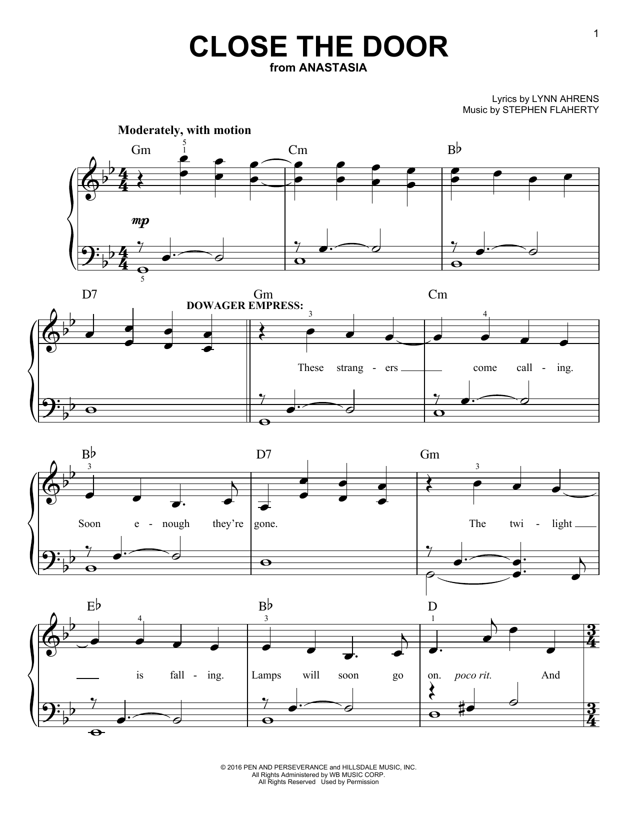 Download Stephen Flaherty Close The Door (from Anastasia) Sheet Music